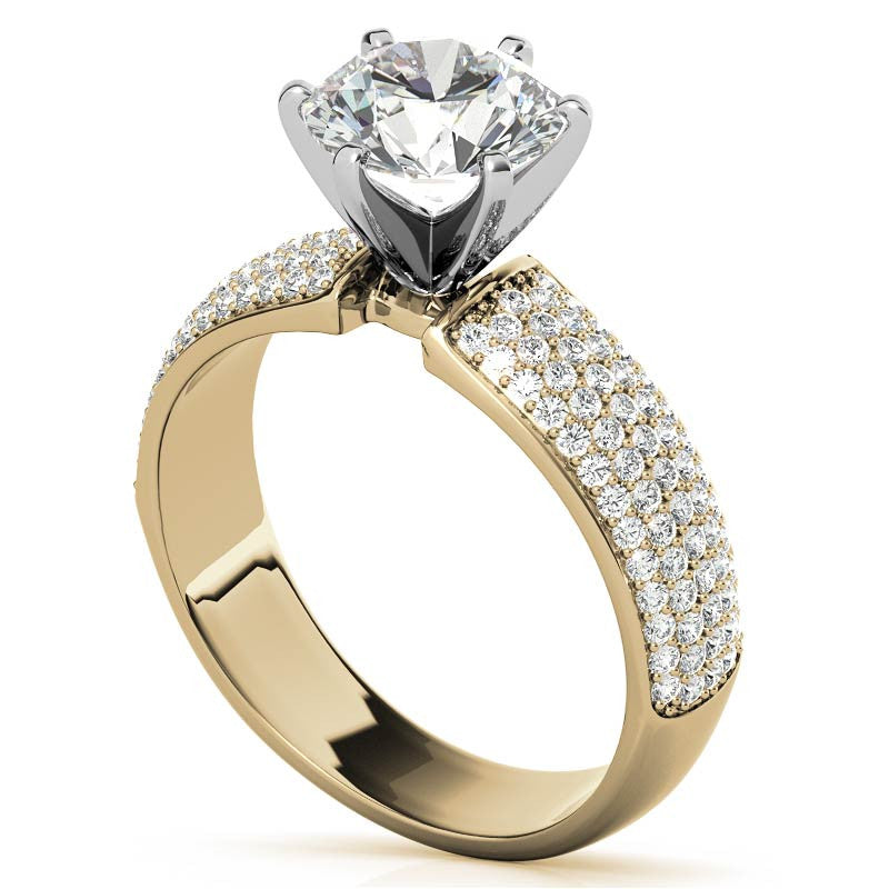 Round Brilliant Moissanite & Diamond Wide Pave Style Engagement Ring