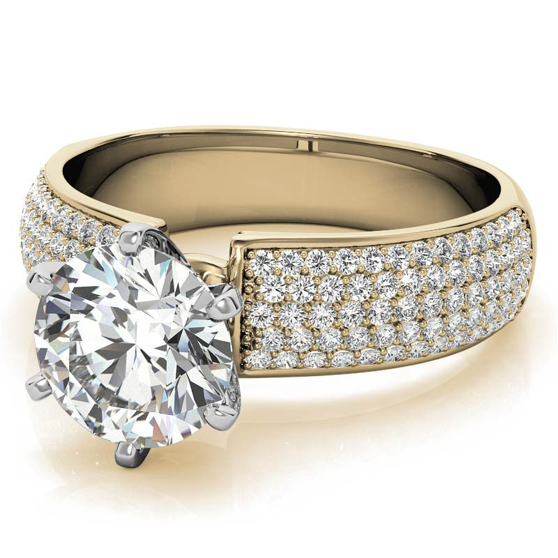 Round Brilliant Moissanite & Diamond Wide Pave Style Engagement Ring