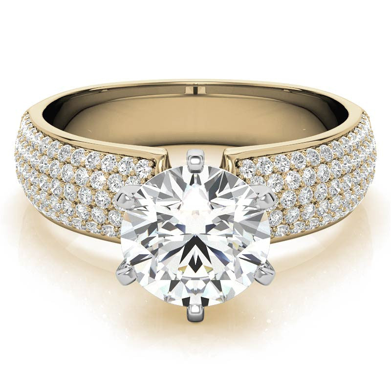 Round Brilliant Moissanite & Diamond Wide Pave Style Engagement Ring