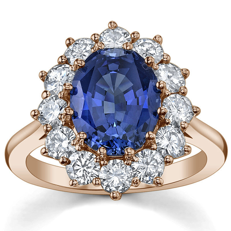 Oval Sapphire and Moissanite Princess Diana Replica Ring