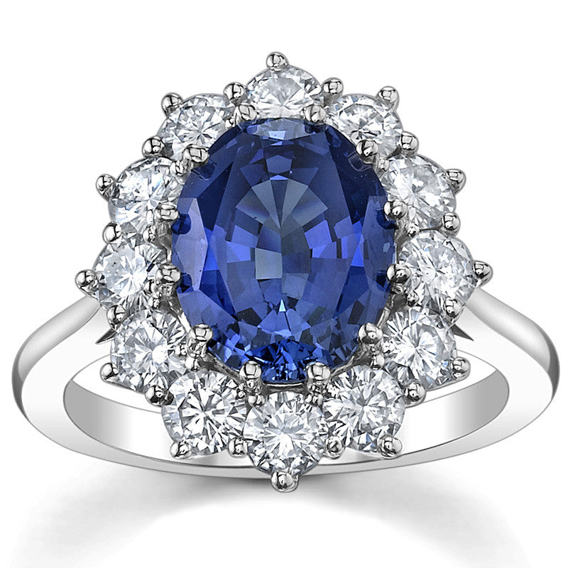 Oval Sapphire and Moissanite Princess Diana Replica Ring