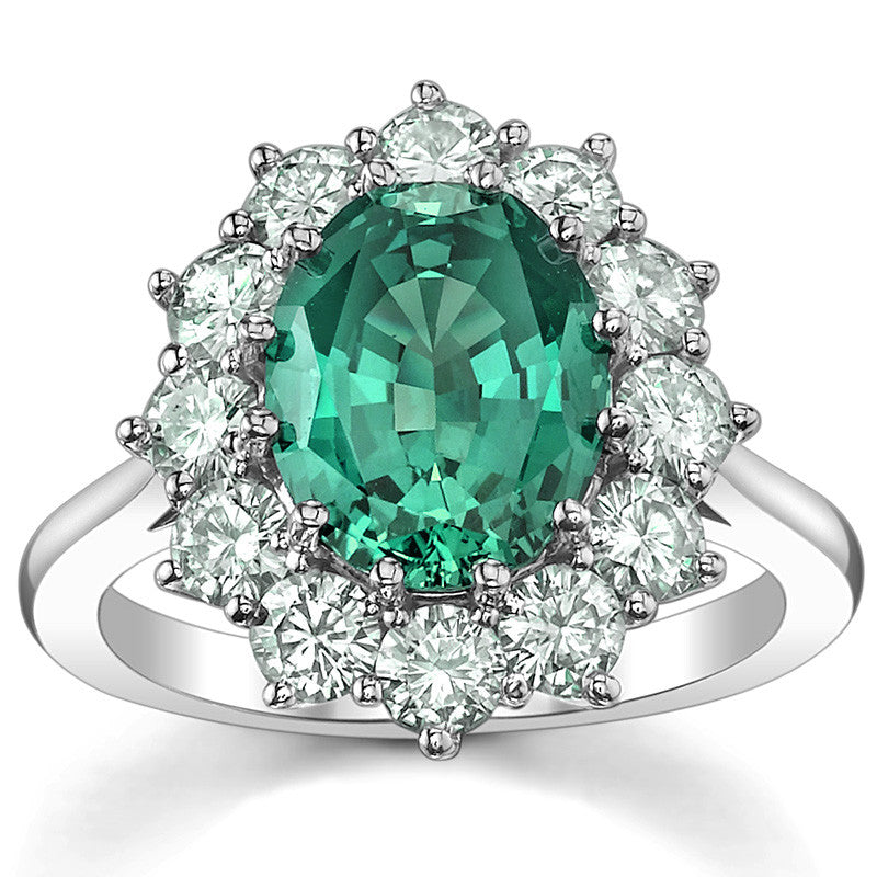 Oval Sapphire and Moissanite Princess Diana Replica Ring