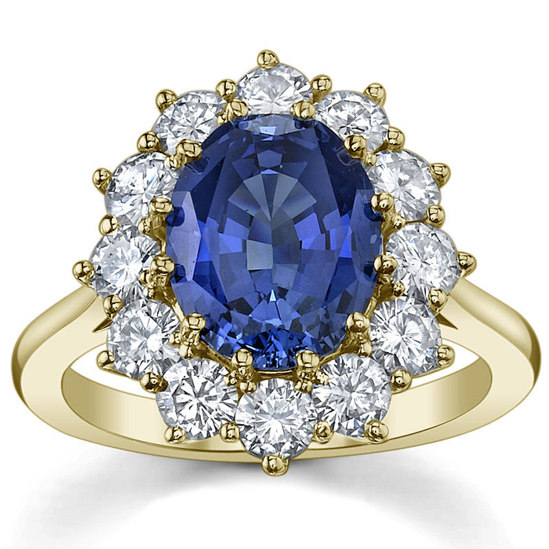 Oval Sapphire and Moissanite Princess Diana Replica Ring