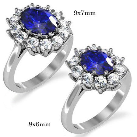 Oval Sapphire and Moissanite Princess Diana Replica Ring