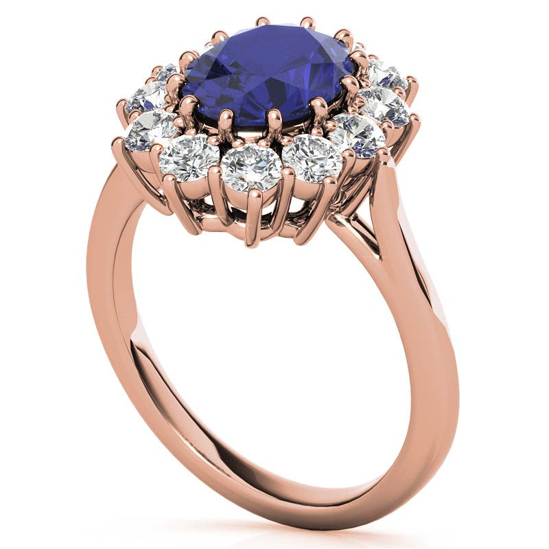 Oval Sapphire and Moissanite Princess Diana Replica Ring