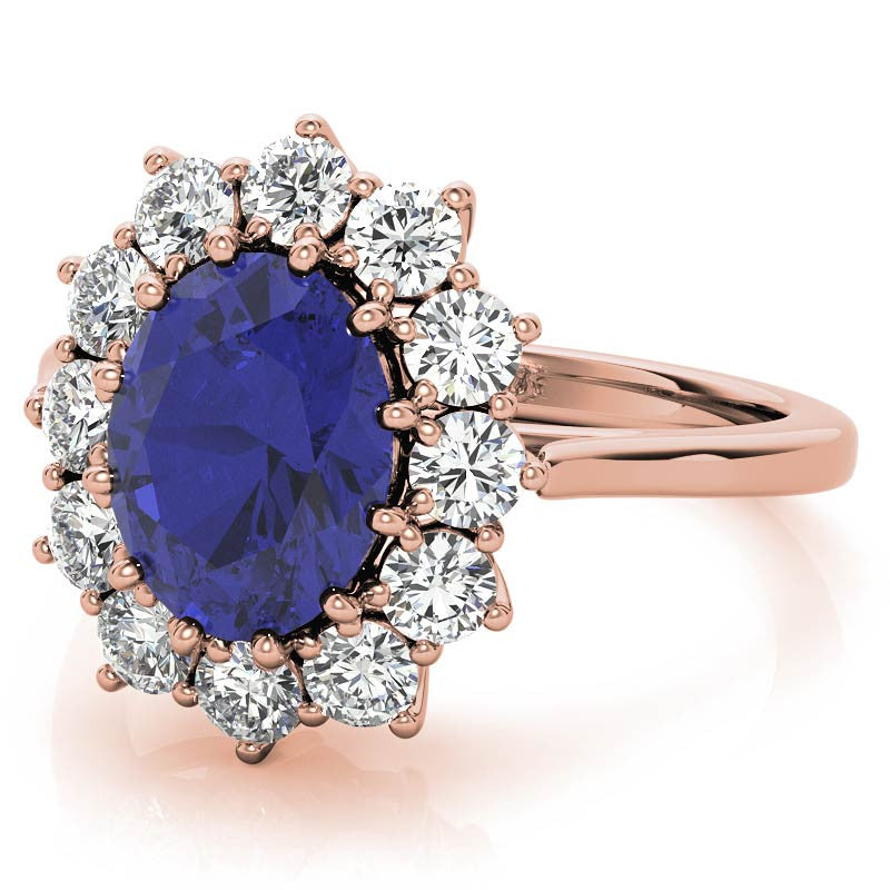 Oval Sapphire and Moissanite Princess Diana Replica Ring
