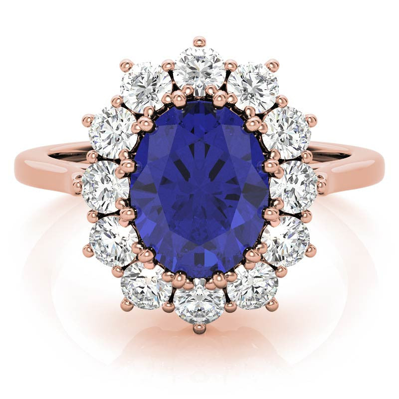 Oval Sapphire and Moissanite Princess Diana Replica Ring