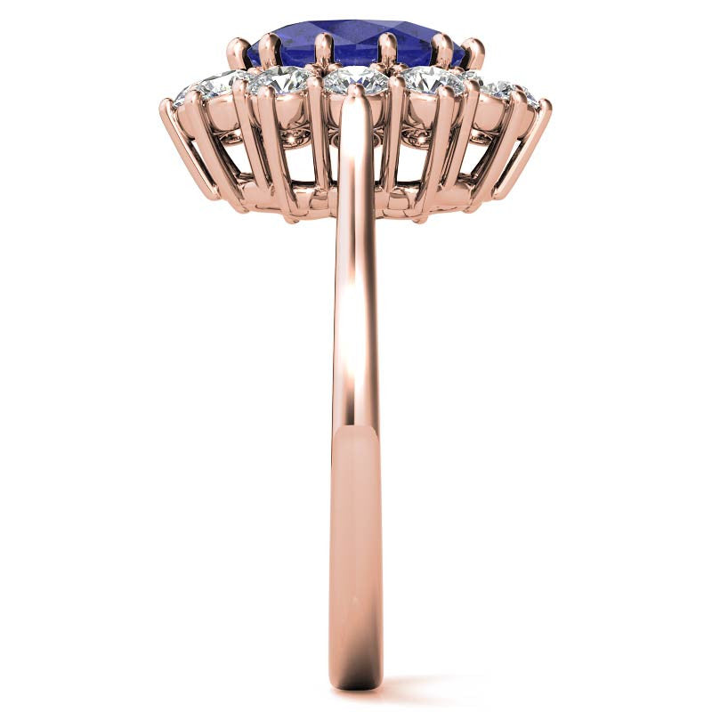 Oval Sapphire and Moissanite Princess Diana Replica Ring