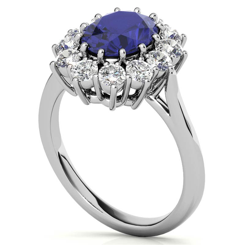 Oval Sapphire and Moissanite Princess Diana Replica Ring