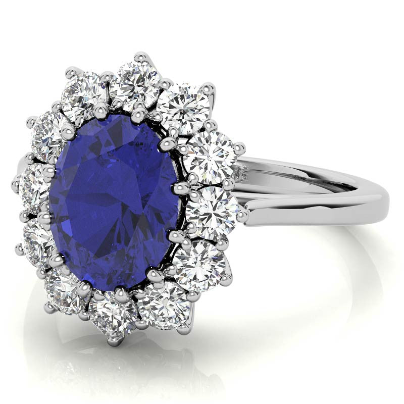 Oval Sapphire and Moissanite Princess Diana Replica Ring