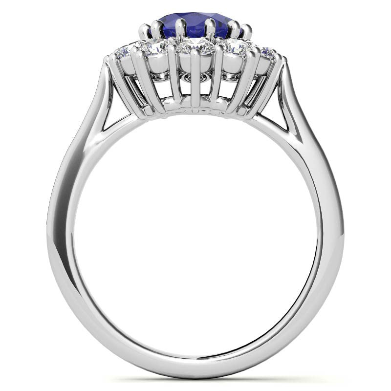 Oval Sapphire and Moissanite Princess Diana Replica Ring