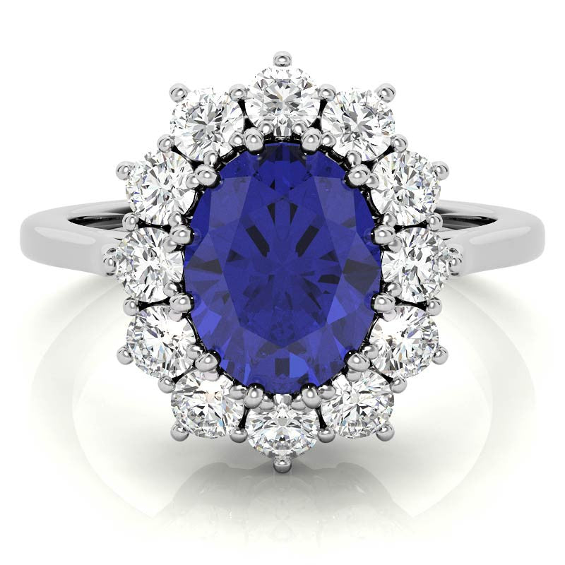 Oval Sapphire and Moissanite Princess Diana Replica Ring