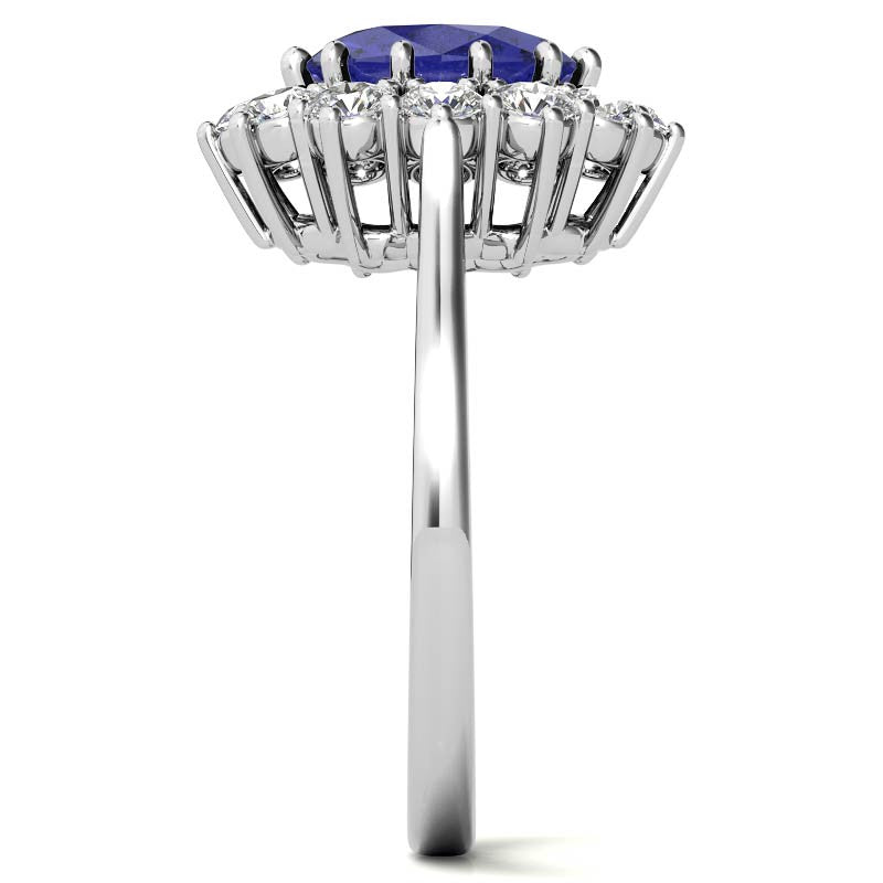 Oval Sapphire and Moissanite Princess Diana Replica Ring