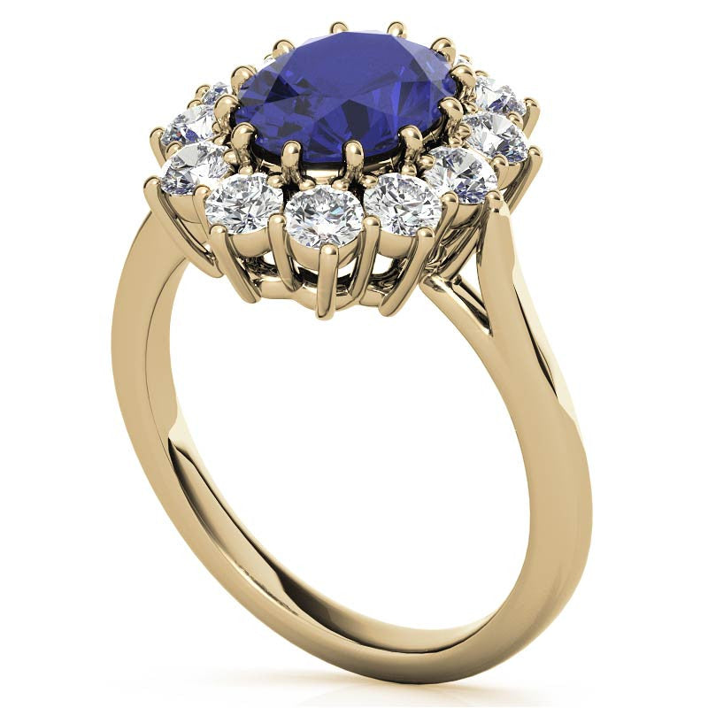 Oval Sapphire and Moissanite Princess Diana Replica Ring