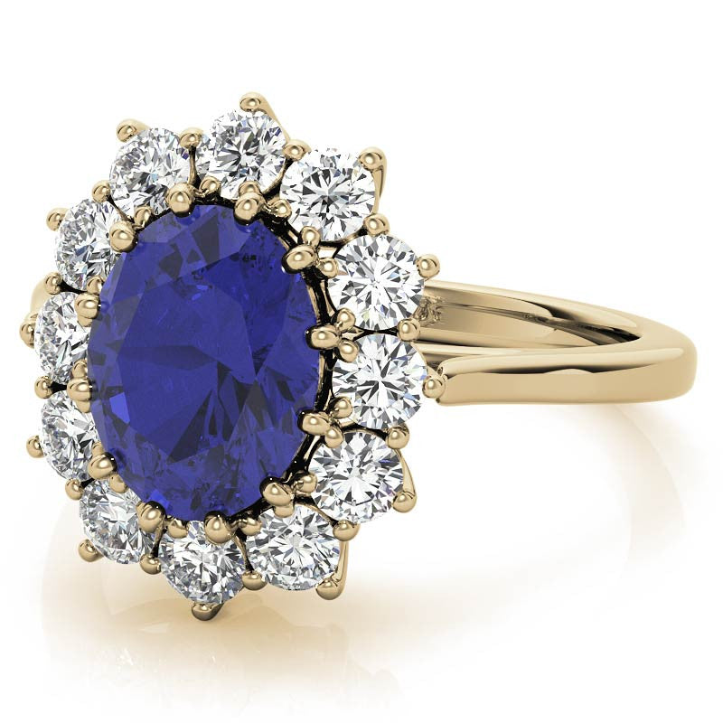 Oval Sapphire and Moissanite Princess Diana Replica Ring