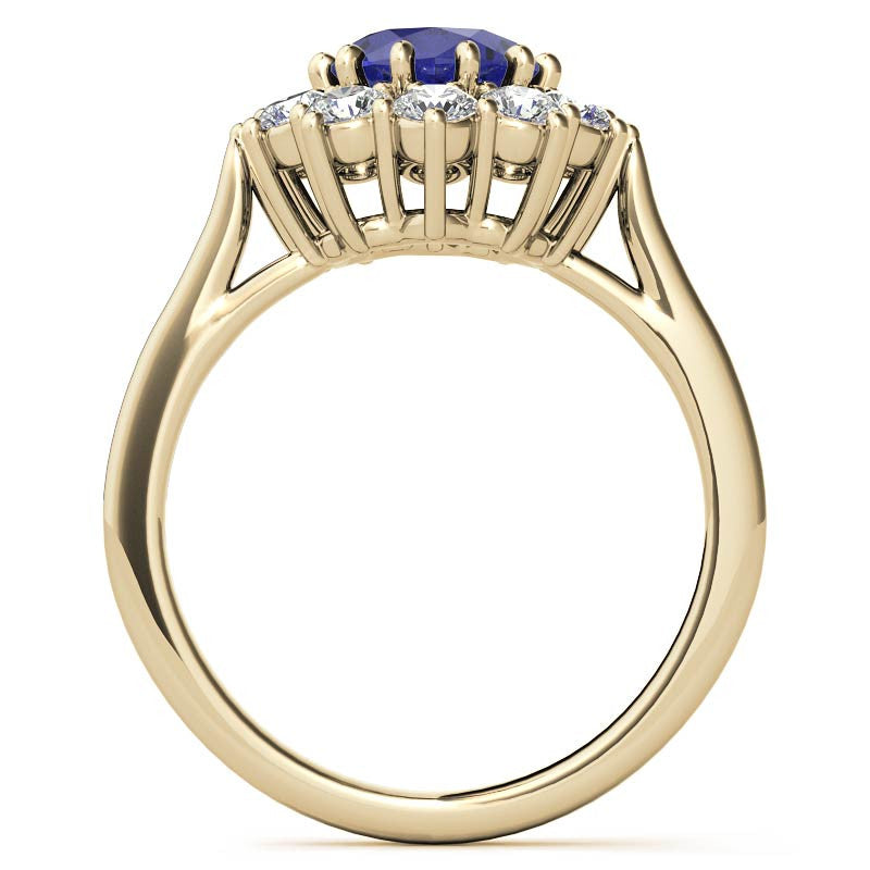 Oval Sapphire and Moissanite Princess Diana Replica Ring