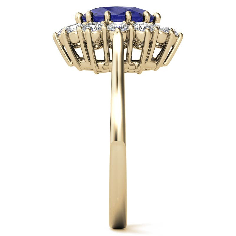 Oval Sapphire and Moissanite Princess Diana Replica Ring