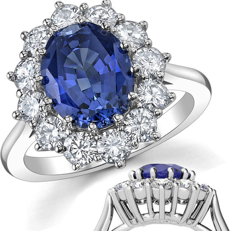 Oval Sapphire and Moissanite Princess Diana Replica Ring