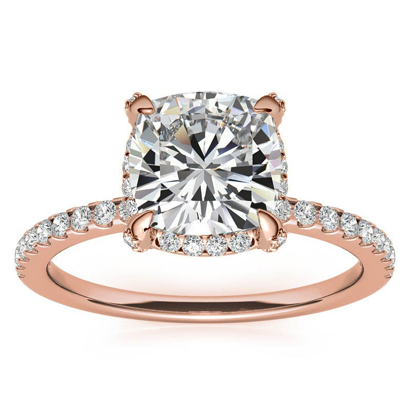 Cushion Petite Pave Style Moissanite Engagement Ring