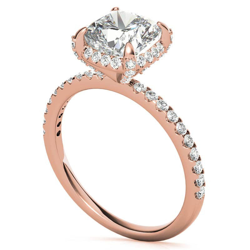 Cushion Petite Pave Style Moissanite Engagement Ring