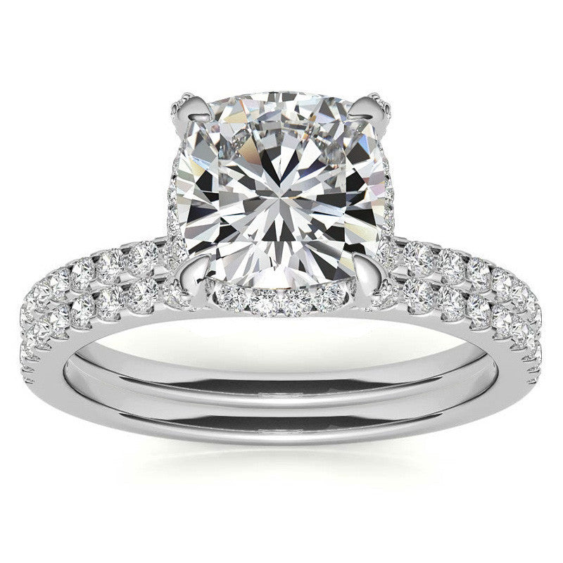 Cushion Petite Pave Style Moissanite Engagement Ring