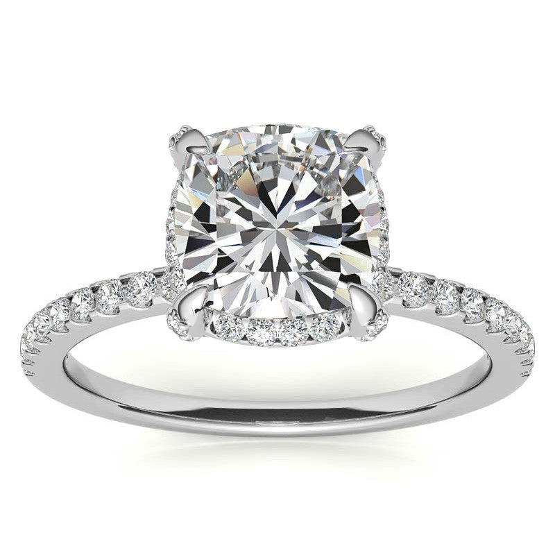 Cushion Petite Pave Style Moissanite Engagement Ring