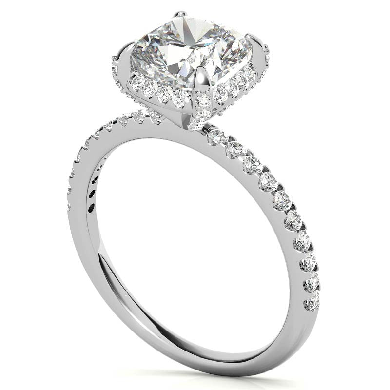 Cushion Petite Pave Style Moissanite Engagement Ring