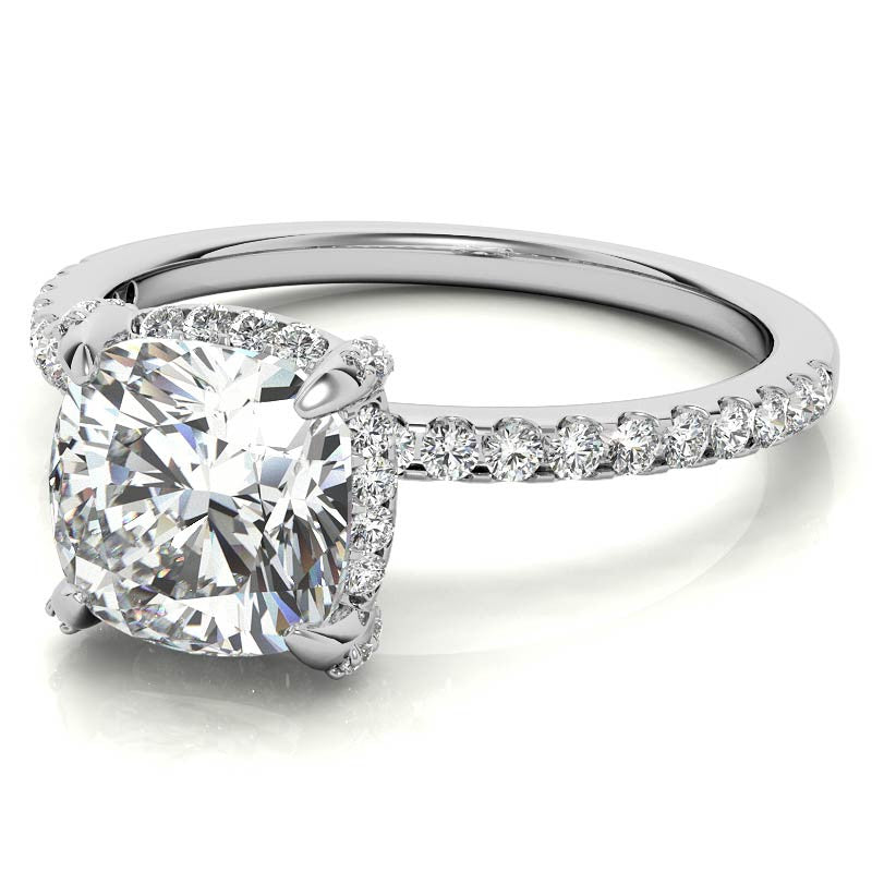 Cushion Petite Pave Style Moissanite Engagement Ring