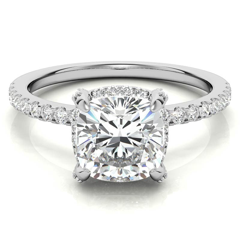 Cushion Petite Pave Style Moissanite Engagement Ring