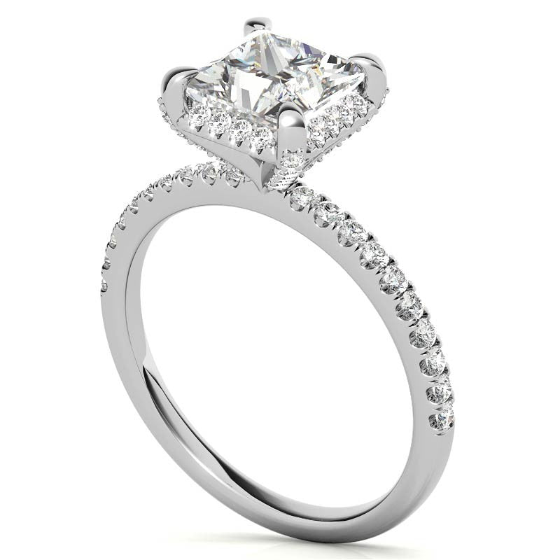 Princess Petite Pave Style Moissanite Engagement Ring