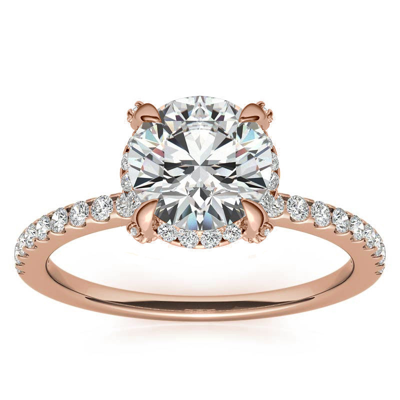 Round Brilliant Petite Pave Style Moissanite Engagement Ring
