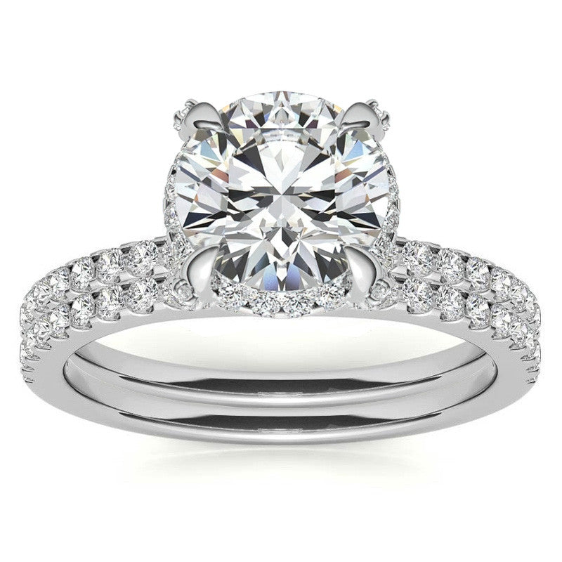 Round Brilliant Petite Pave Style Moissanite Engagement Ring