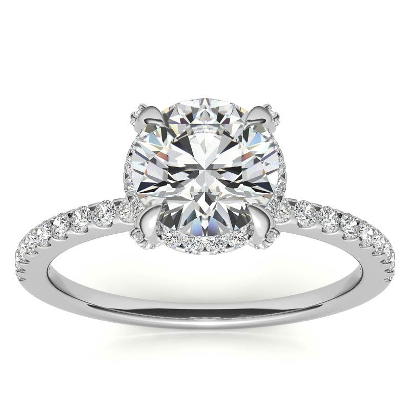 Round Brilliant Petite Pave Style Moissanite Engagement Ring