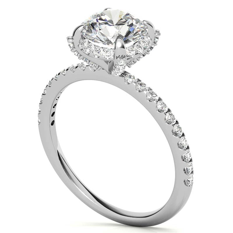 Round Brilliant Petite Pave Style Moissanite Engagement Ring