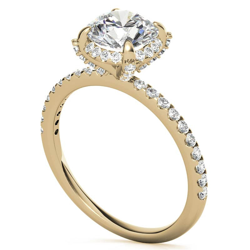 Round Brilliant Petite Pave Style Moissanite Engagement Ring