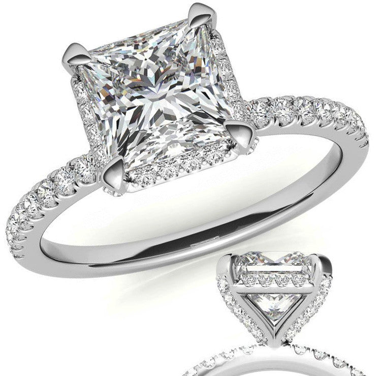 Princess Petite Pave Style Moissanite Engagement Ring