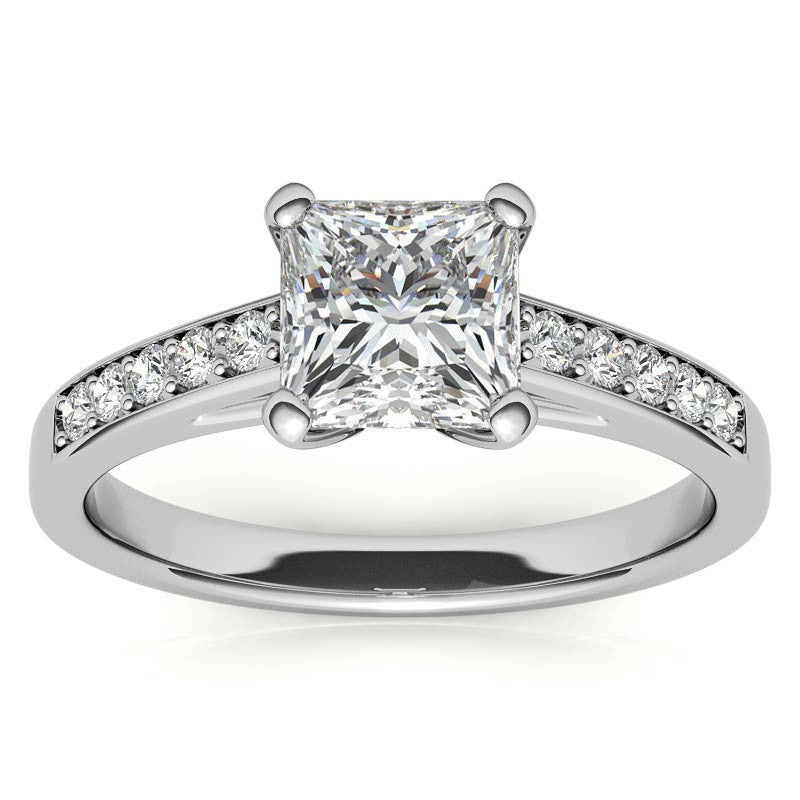 Princess Cathedral Moissanite Engagement Ring