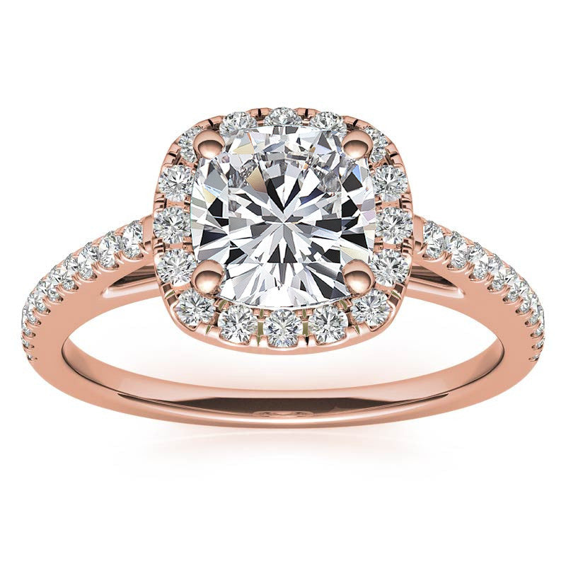 Cushion Cut Petite Halo Moissanite Engagement Ring