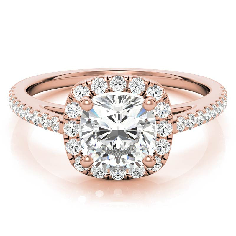 Cushion Cut Petite Halo Moissanite Engagement Ring