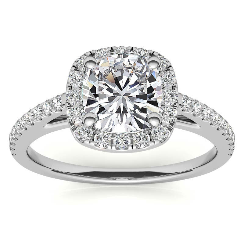Cushion Cut Petite Halo Moissanite Engagement Ring