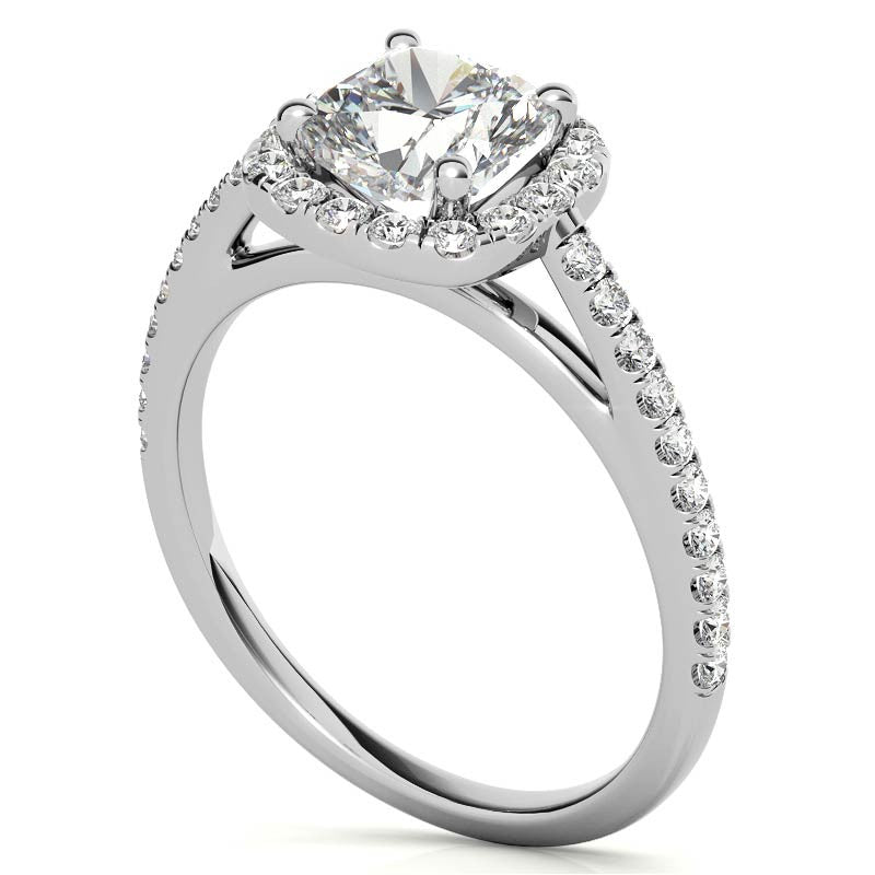 Cushion Cut Petite Halo Moissanite Engagement Ring