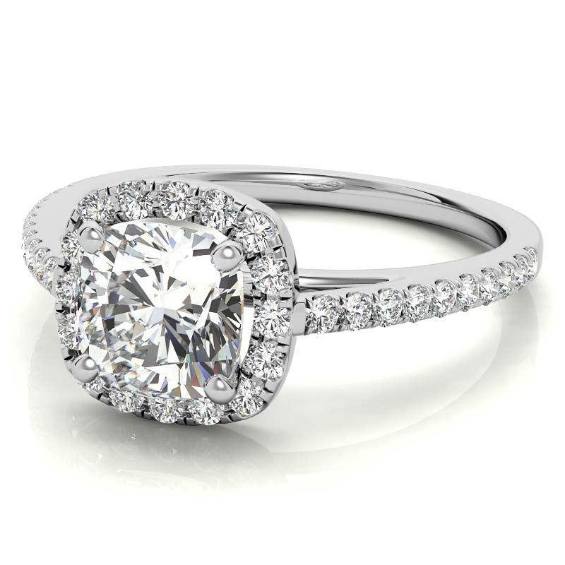 Cushion Cut Petite Halo Moissanite Engagement Ring