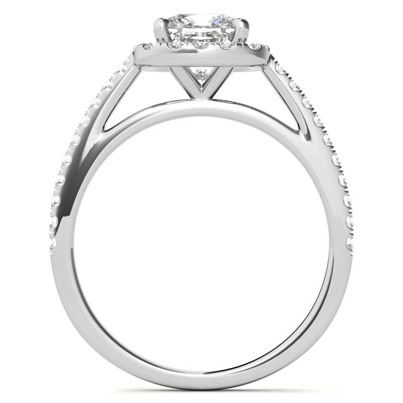 Cushion Cut Petite Halo Moissanite Engagement Ring
