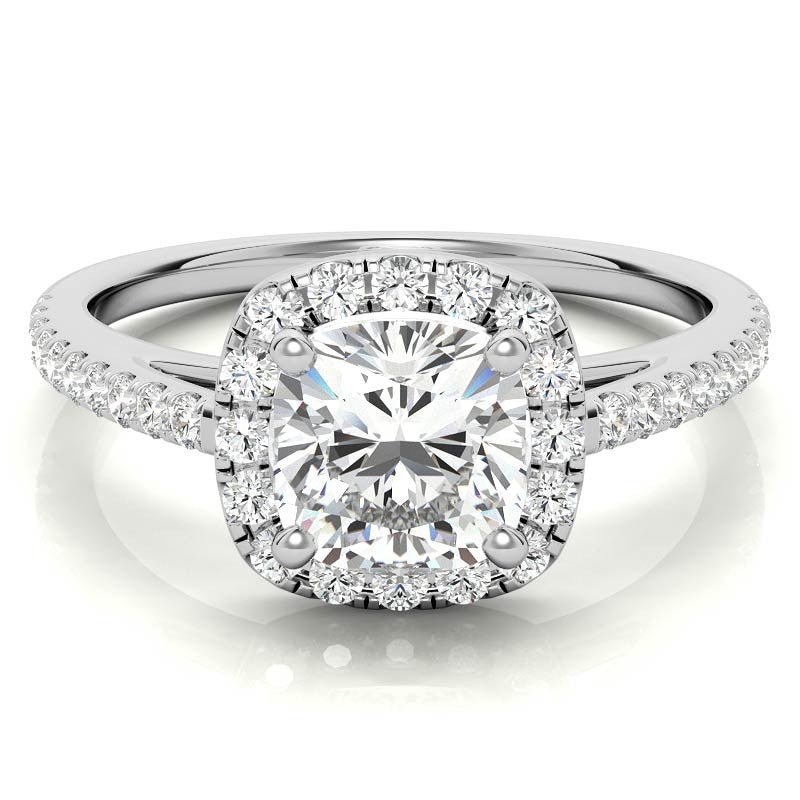 Cushion Cut Petite Halo Moissanite Engagement Ring