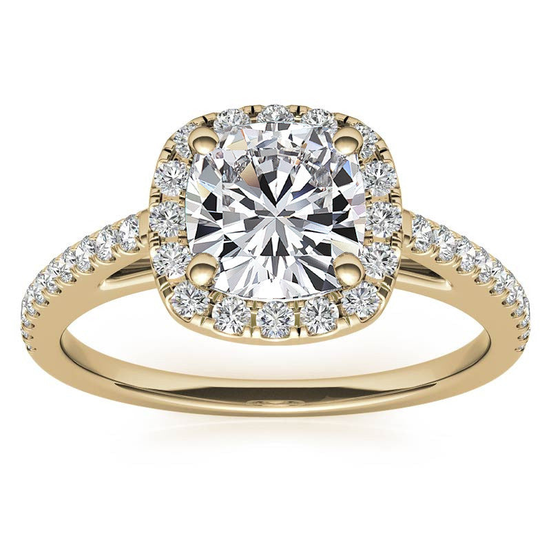 Cushion Cut Petite Halo Moissanite Engagement Ring