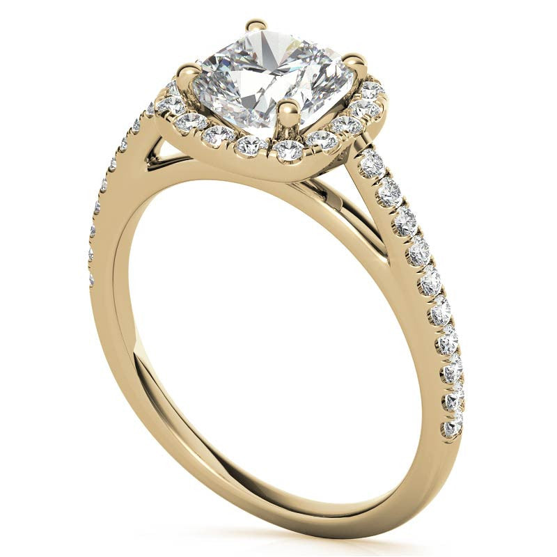 Cushion Cut Petite Halo Moissanite Engagement Ring