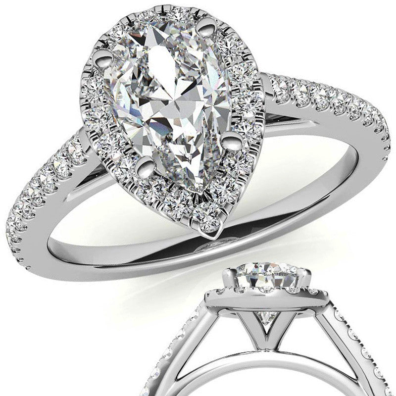 Pear Petite Halo Moissanite Engagement Ring