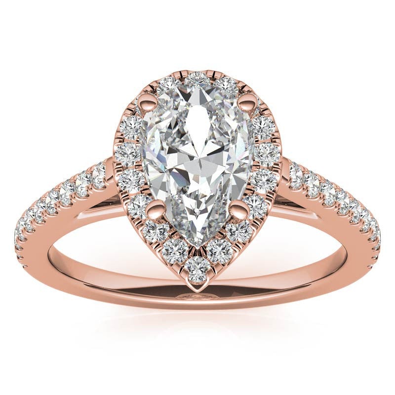 Pear Petite Halo Moissanite Engagement Ring