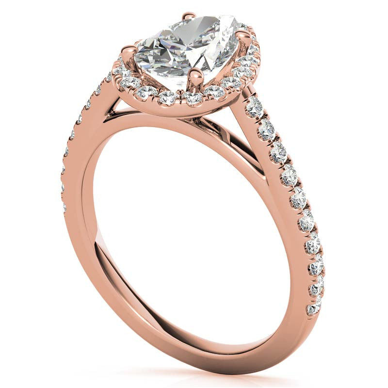 Pear Petite Halo Moissanite Engagement Ring