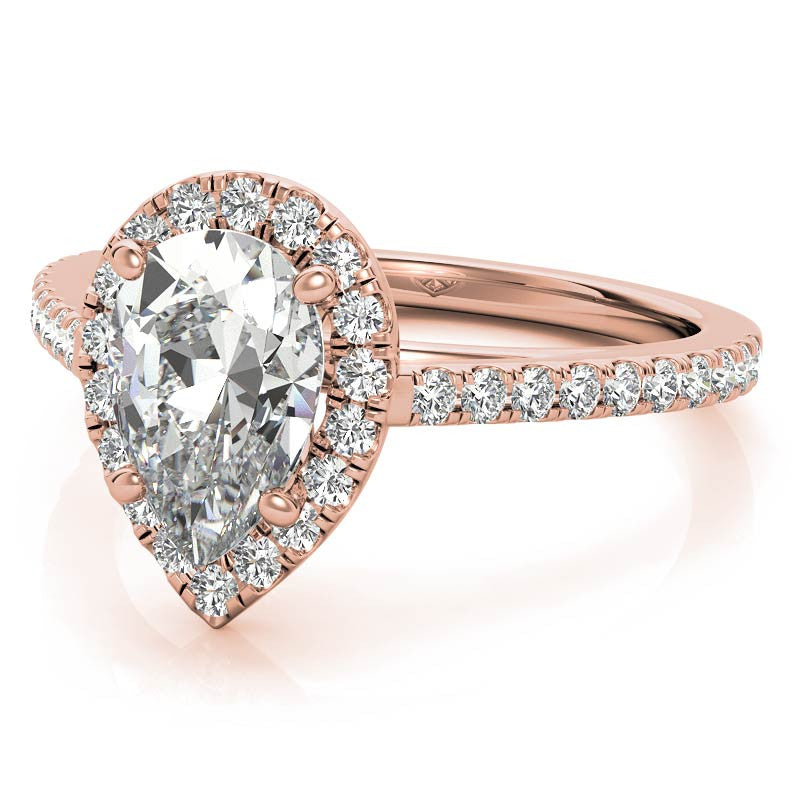 Pear Petite Halo Moissanite Engagement Ring